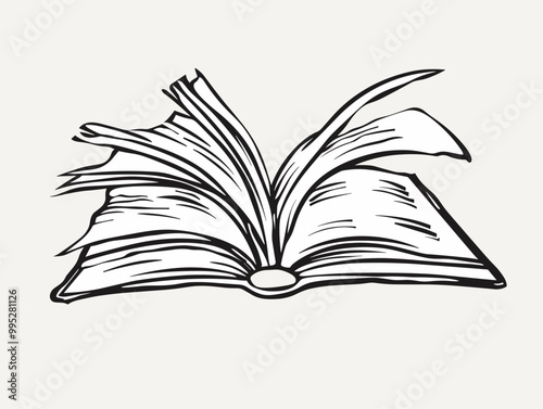 One-Line Drawing of a Learning Book, Turning Pages of Education and Understanding