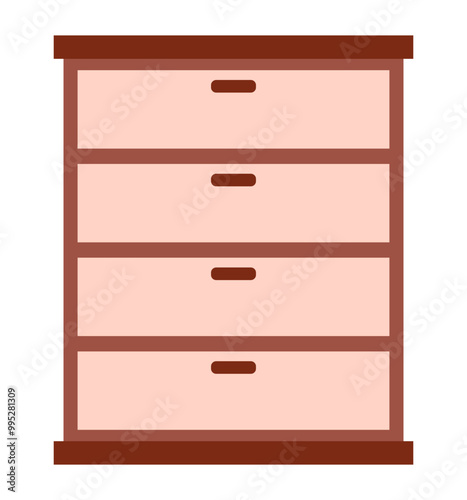 Drawer cupboard storage brown wooden furniture interior clipart flat illustration sticker