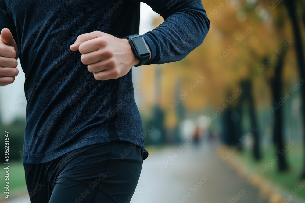 Fototapeta premium A running man with a smartwatch. to check your health status during a workout.