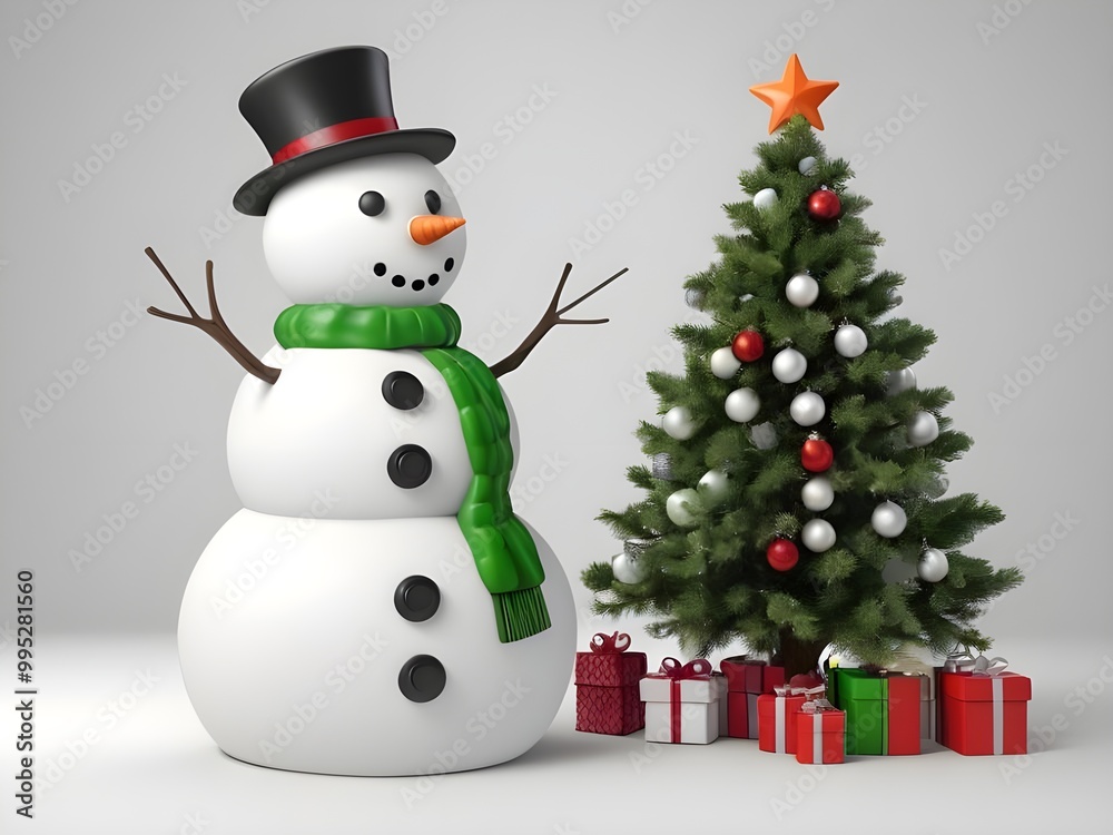 snowman with christmas tree snowman with christmas tree