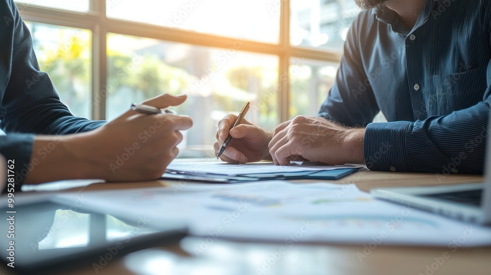 © Borin - a manager providing a review to an employee during a one-on-one meeting in an office setting. © Borin - a manager providing a review to an employee during a one-on-one meeting in an office setting.