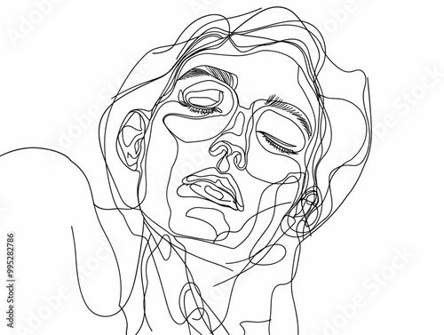 Humorous Quirky One-Line Drawing: Single-Line Figure Outline on White Background