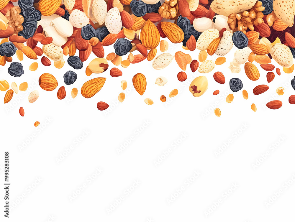 Flat Nuts and Dried Fruits Concept: Simple Vector Illustration with Ample Copy Space on Plain Background for Business Presentations Flat Nuts and Dried Fruits Concept: Simple Vector Illustration with Ample Copy Space on Plain Background for Business Presentations
