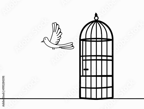 Minimalist Open Birdcage : A Symbol of Embracing New Horizons in Life and Career