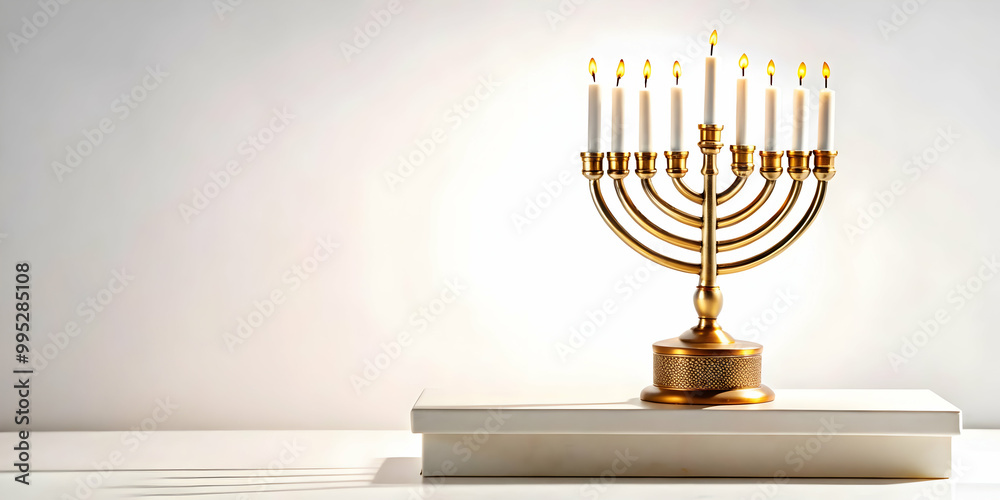Flat Podium Displaying Glowing Hanukkah Candles - Spiritual Design with Copy Space for Custom Message - Vector Illustration Flat Podium Displaying Glowing Hanukkah Candles - Spiritual Design with Copy Space for Custom Message - Vector Illustration