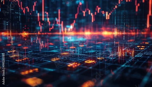 Geometric patterns of floating stock market symbols, representing the constant motion of the financial world