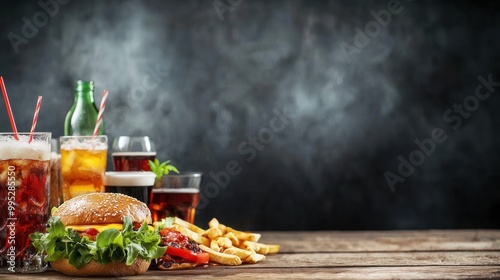 a restaurant menu with various food and drink options displayed on a chalkboard. photo