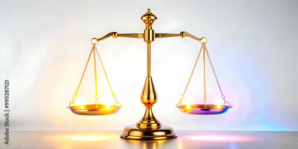 3D Close-Up of Glowing Digital Scales Balancing Light and Darkness, Symbolizing Justice, Equality, and Fairness for Human Rights Day - Macro Shot of Iconic Representation