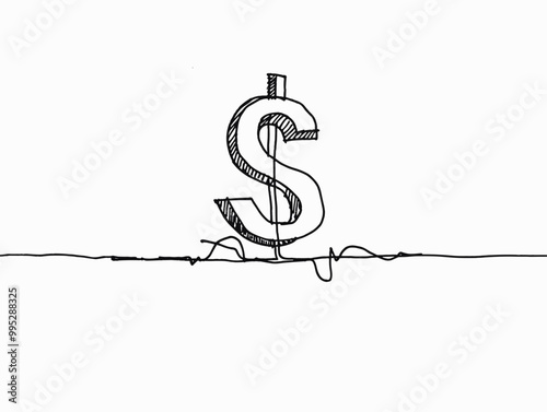 Inflation: Economic Expansion Represented by an Expanding Dollar Sign in a Continuous Line Drawing