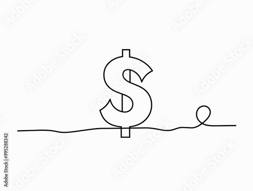 Inflation: The Expanding Dollar - Economic Symbolism in One-Line Art Depicting Monetary Growth and Value Erosion
