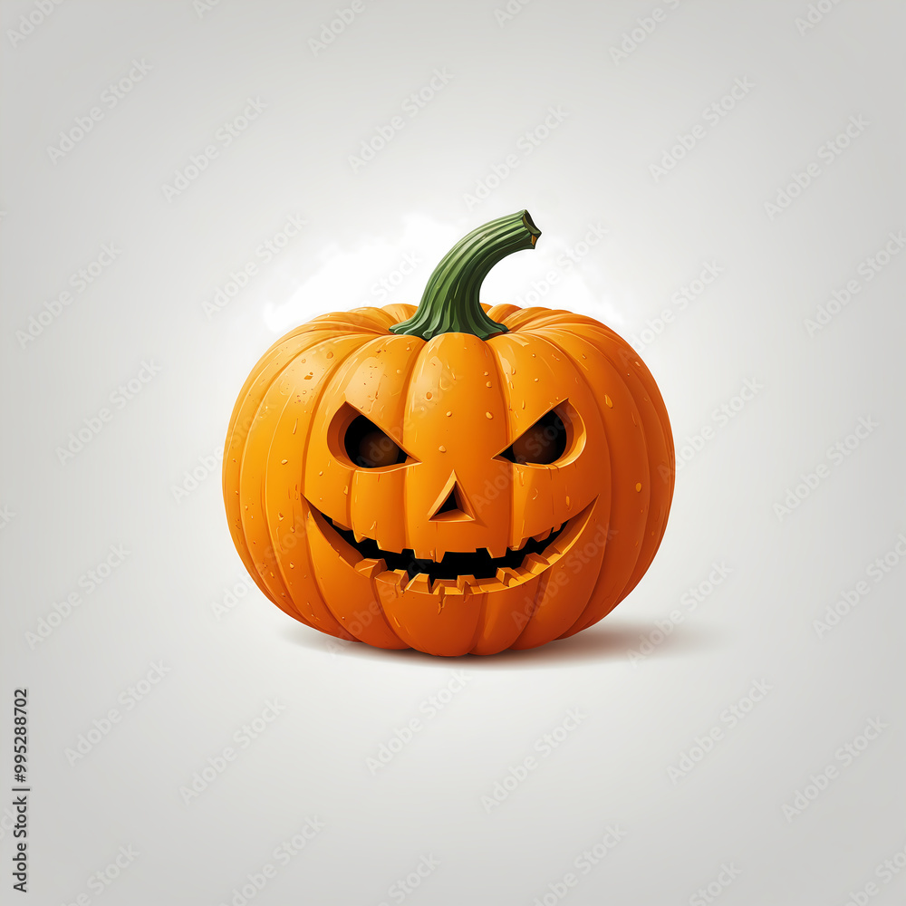 A carved pumpkin with a green stem and two holes for eyes. A carved pumpkin with a green stem and two holes for eyes.