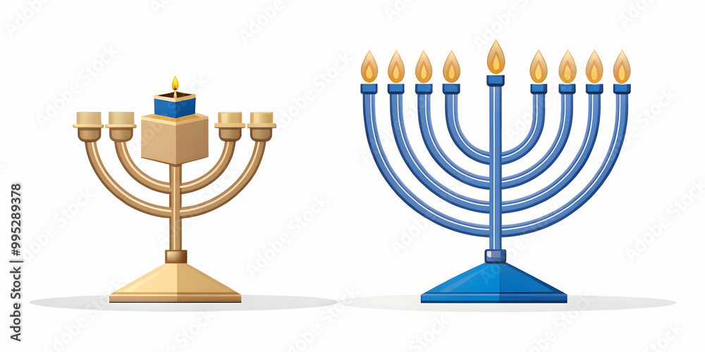 Flat Isolated Menorah and Dreidel Combination on White Background for Infographics | Symbolic Elements in Medium Shot Vector Illustration Flat Isolated Menorah and Dreidel Combination on White Background for Infographics | Symbolic Elements in Medium Shot Vector Illustration