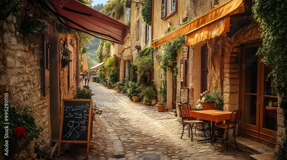 145. A picturesque European village with quaint streets and cafes