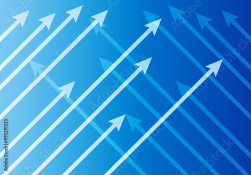 Fondo de flechas creciente azules en fondo degradado azul