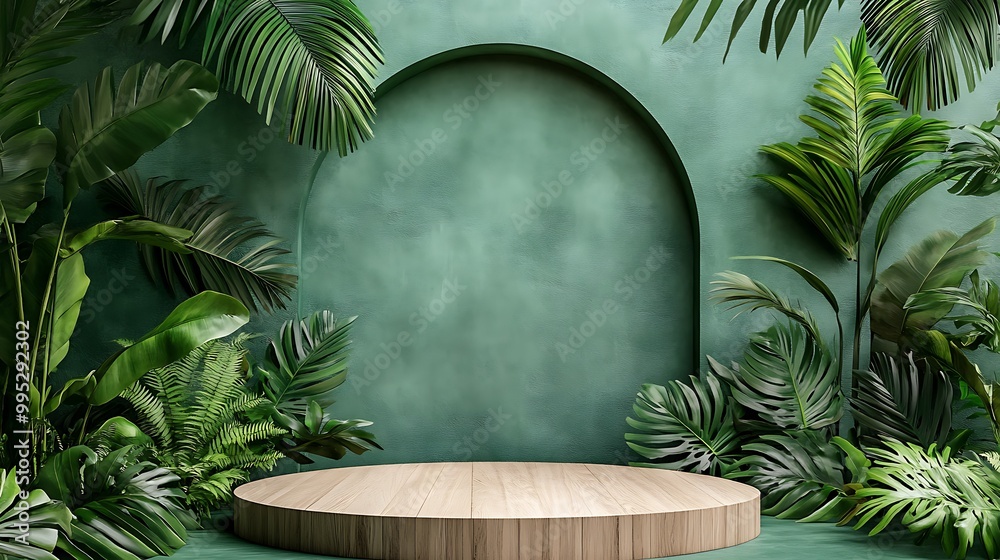 Dirty green wall scene like with tropical trees and plant leaves around with free copy space Dirty green wall scene like with tropical trees and plant leaves around with free copy space