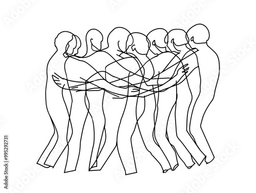 One-Line Group Hug: A Symbol of Unity and Strength