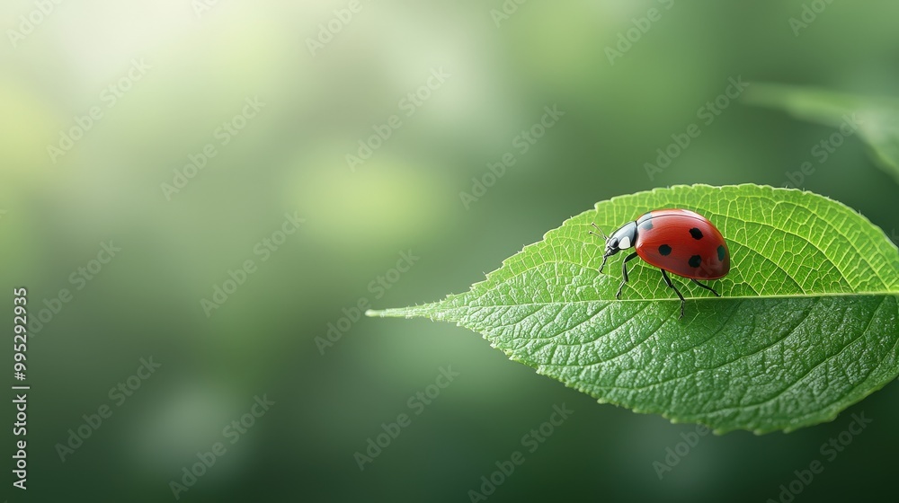 A vibrant ladybug rests on a lush green leaf, surrounded by a soft, blurred background. This image captures the beauty of nature and the tranquility of outdoor life. A vibrant ladybug rests on a lush green leaf, surrounded by a soft, blurred background. This image captures the beauty of nature and the tranquility of outdoor life.
