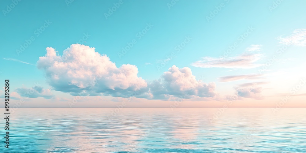 Fototapeta premium Vast sea with clear sky above, sea is at peace and fluffy clouds are visible in the sky