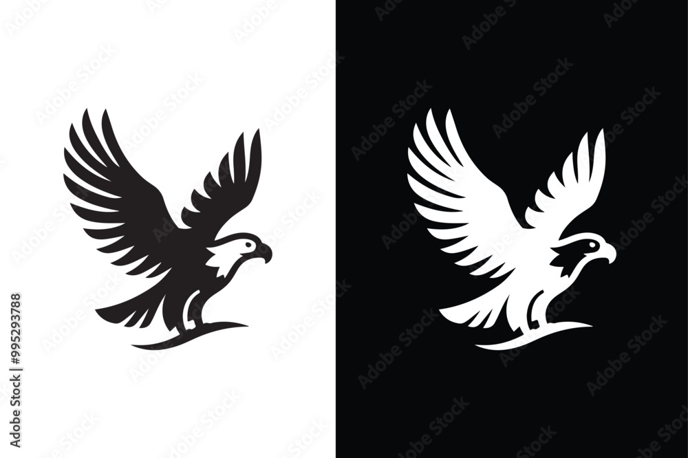 Obraz premium American Eagle Icon. Vector Silhouette in Flight on Black and White