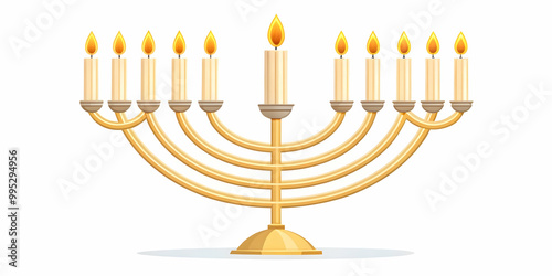 Flat Isolated Menorah with Glowing Candles on White Background - Simple Vector Illustration for Infographics & Educational Materials on Hanukkah Traditions & Candle Lighting