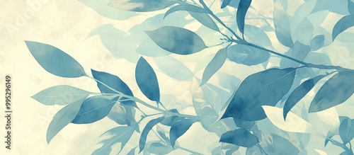 Artwork featuring oversized painted leaves on a textured wall rendered in pastel hues perfect for interior wallpaper design