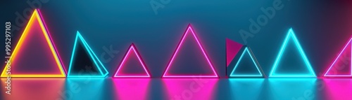 Colorful neon triangles glow against a vibrant backdrop, creating a modern and dynamic visual perfect for design projects.