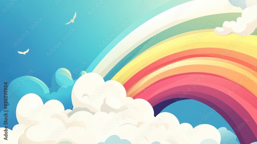 Fototapeta premium Abstract vector illustration of a rainbow blending with soft clouds