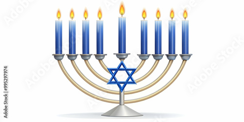 Flat Isolated Hanukkah Candles with Small Star of David - Perfect for Infographics & Religious Education on Hanukkah Traditions - Medium Shot Focus on Elements
