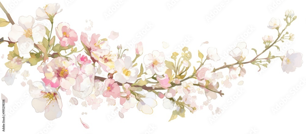 Floral border design featuring pink and white blooms on a white background Floral border design featuring pink and white blooms on a white background