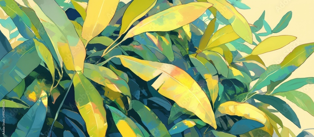 Sunlit painting of variegated Musa leaves Sunlit painting of variegated Musa leaves