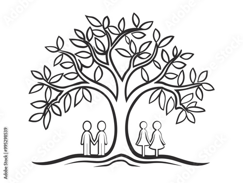 Unified Family Tree: A Single-Line Depiction of Ancestry and Kinship