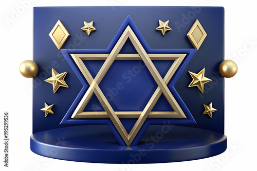 Elegant Navy Blue Background with Holographic Star of David Accents � Modern Minimalist Design with Ample Copy Space for Festive Occasions photo