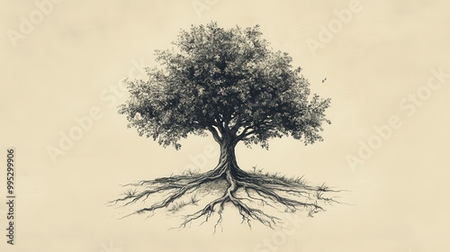Biblical Illustration of Psalms 75: A Mighty Tree Standing Tall, Symbolizing Righteousness and God’s Favor, Surrounded by Weaker Trees photo