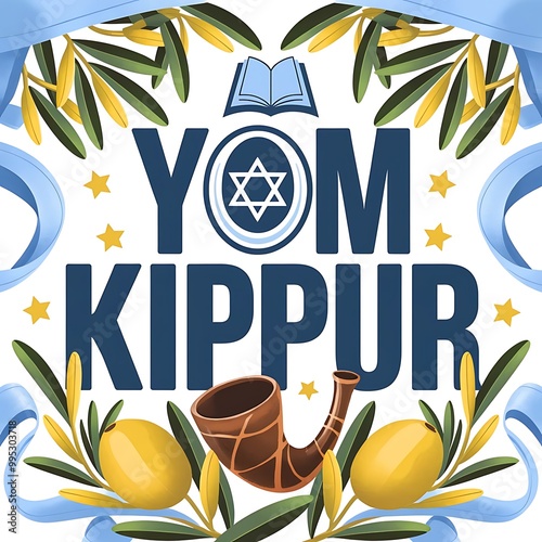 Flat Decorative Illustration of Yom Kippur Day of Atonement in Judaism Celebration photo