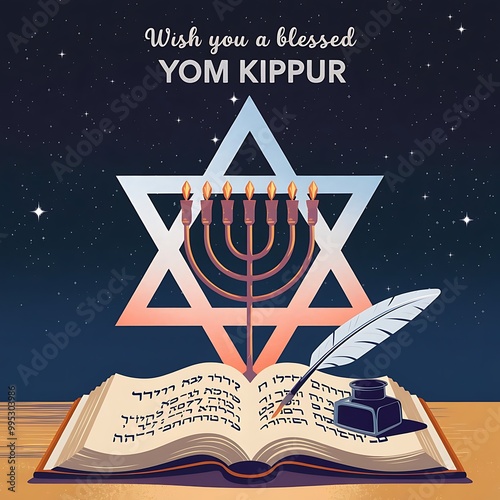 Flat Decorative Illustration of Yom Kippur Day of Atonement in Judaism Celebration photo