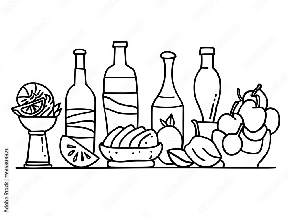 One-Line Culinary Sketch: Minimalistic Art of Food One-Line Culinary Sketch: Minimalistic Art of Food
