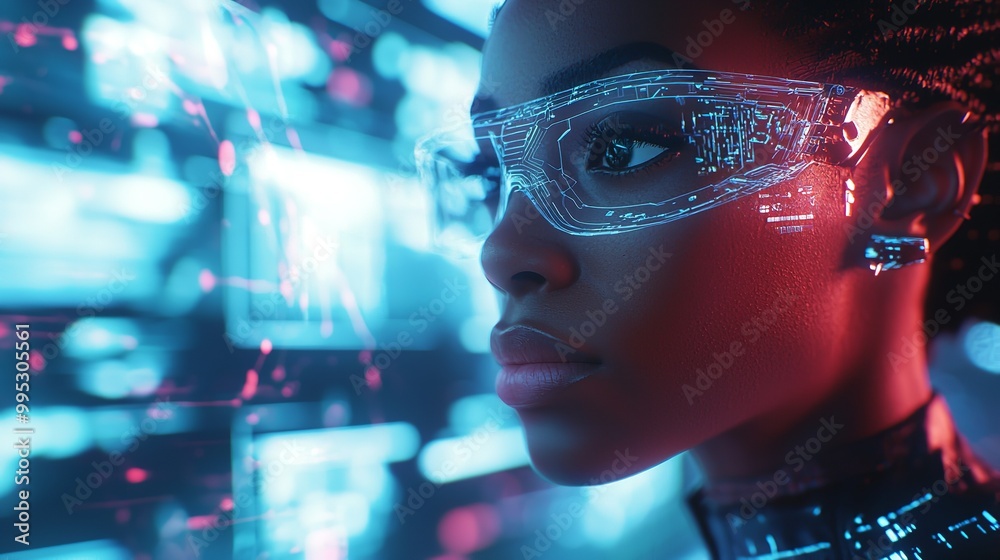 Woman in VR Headset with Neon Lights Woman in VR Headset with Neon Lights