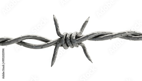 Barbed wire close up isolated on a white background photo