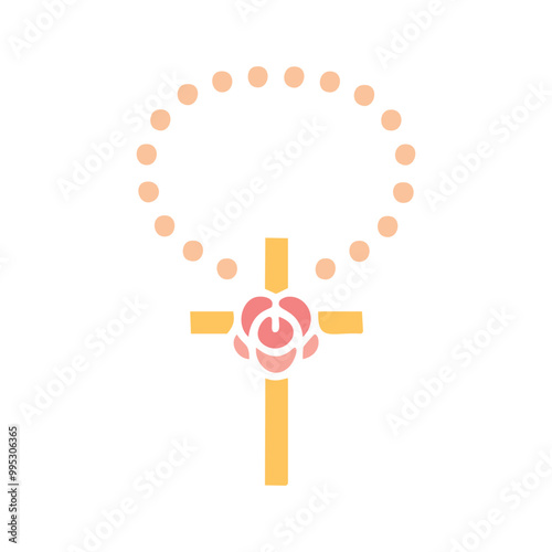 Christian Rosary beads. Prayer Catholic chaplet with the Holy Cross. Use as poster, card, flyer, T Shirt design or Tattoo