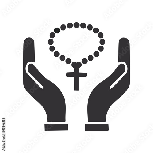Christian Rosary beads. Prayer Catholic chaplet with the Holy Cross. Use as poster, card, flyer, T Shirt design or Tattoo
