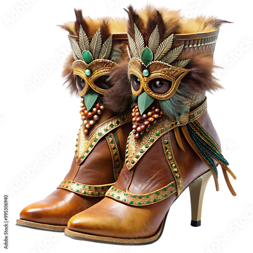 Fancy boots with owl feather trim creative shoe