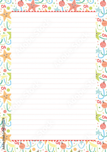 Papier à lettres décorés de décorations de Noël et d'étoiles rigolotes, liste de cadeaux pour le père Noël format A4, feuille à imprimer, liste des courses pour le repas des fêtes en famille