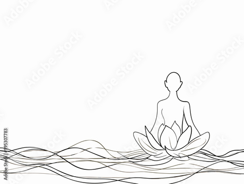 One-Line Meditation: Serene Figure to Lotus Flower – Tranquility and Mindfulness in a Single Stroke