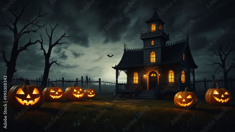 Happy Halloween banner template with halloween pumpkin and Halloween Elements on Halloween theme background. Website spooky, Background or banner Halloween template, halloween card design Happy Halloween banner template with halloween pumpkin and Halloween Elements on Halloween theme background. Website spooky, Background or banner Halloween template, halloween card design