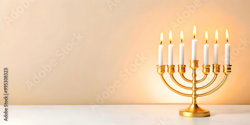 Minimalist Flat Beige Background with Subtle Embossed Hanukkah Candles - Ideal Copy Space for Text or Promotions
