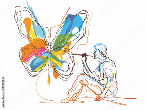 Unleashing Creativity: A Single Line's Metamorphosis from Artist to Butterfly