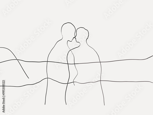 Interconnected Love and Support: A Single Line Drawing of Unity and Togetherness