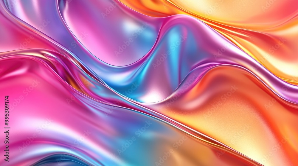 Vibrant fluid rainbow colors flowing in waves with metallic geometric shapes Ideal for artistic presentations app wallpapers banners or posters Vibrant fluid rainbow colors flowing in waves with metallic geometric shapes Ideal for artistic presentations app wallpapers banners or posters