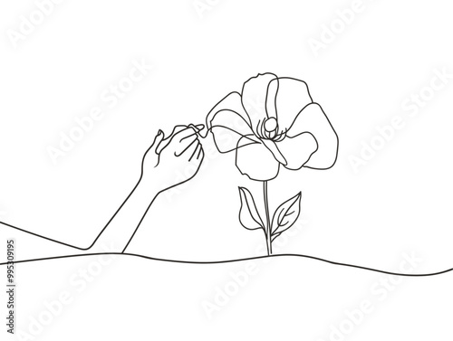 Continuous Line of Caring: A Helping Hand Blossoming into Nature's Embrace
