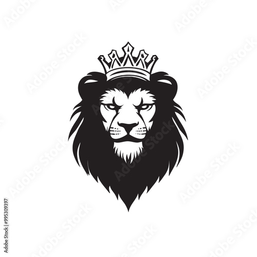 lion luxury logo icon template, elegant lion logo design illustration, lion head with crown logo, lion elegant symbol photo